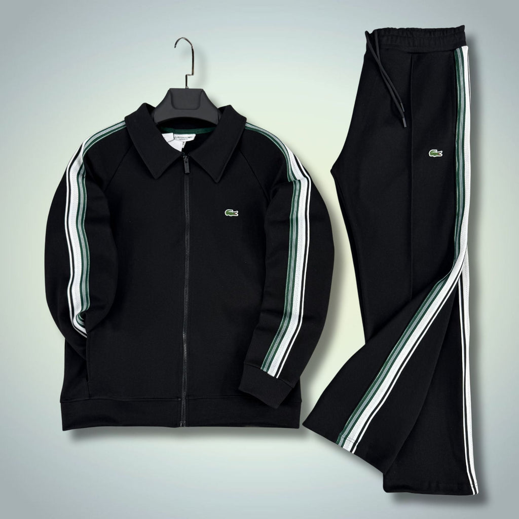 Pánska tepláková súprava Lacoste, čierna s pruhom, model 2026, prémiová kvalita