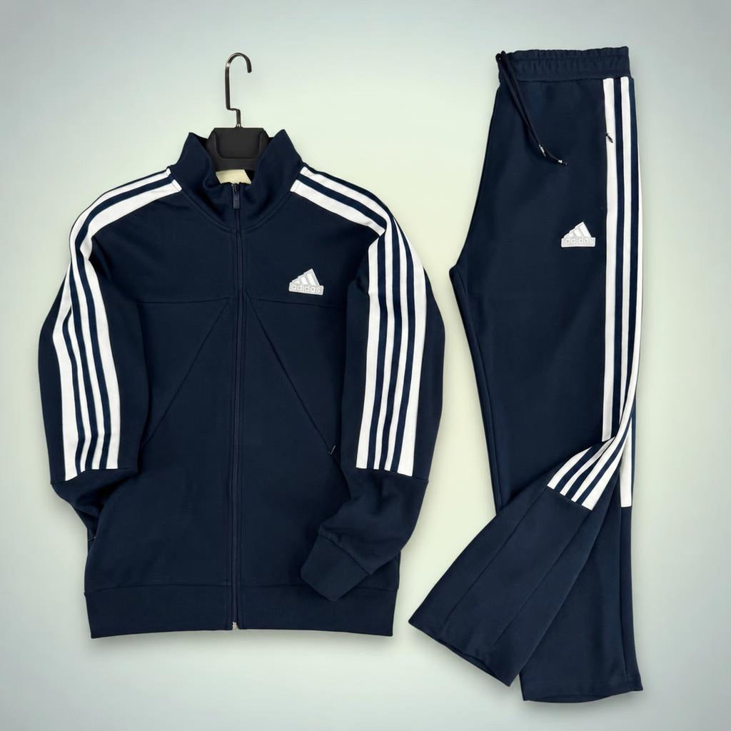 Adidas pánska športová súprava s tromi bielymi pruhmi, tmavomodrá. Prémiová kvalita