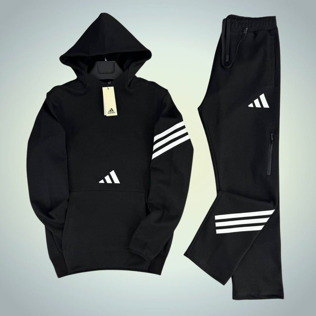 Pánska tepláková súprava s kapucňou Adidas, čierna. Prémiová kvalita