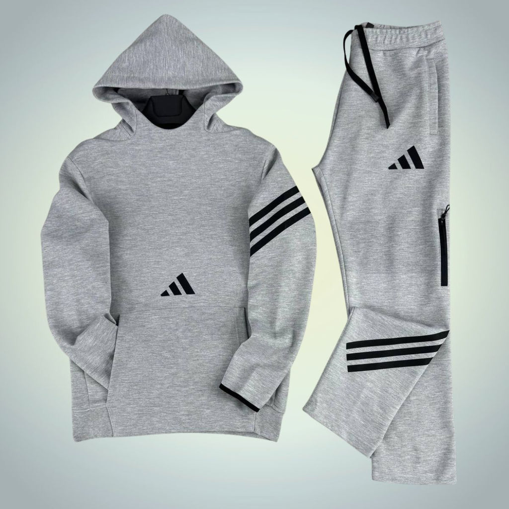 Pánska tepláková súprava s kapucňou Adidas, klasická sivá. Prémiová kvalita
