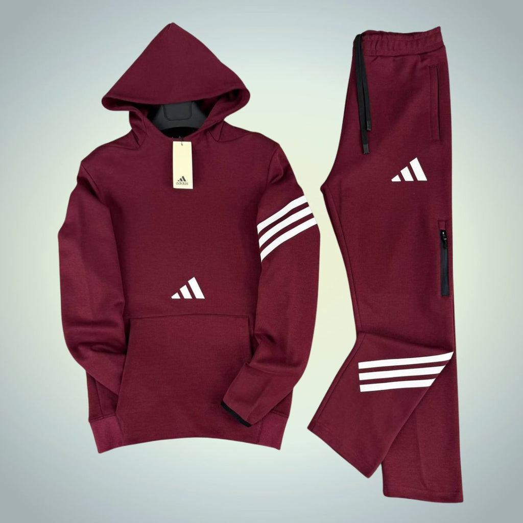 Pánska tepláková súprava s kapucňou Adidas, bordová. Prémiová kvalita