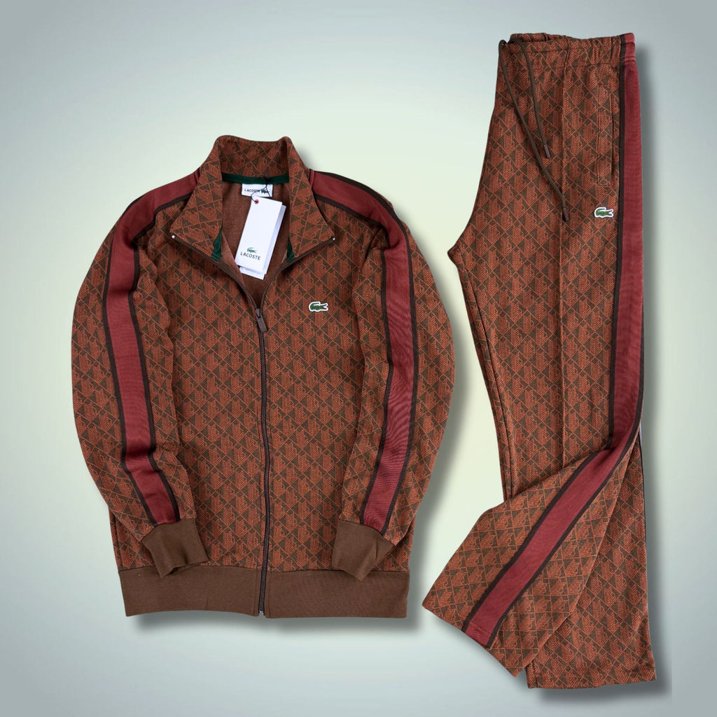 Pánska tepláková súprava Lacoste, Jacquard Monogram, hnedá, Model 2025. Prémiová kvalita