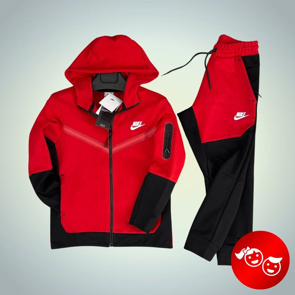 Detská tepláková súprava Nike Tech Fleece, červeno-čierna. Prémiová kvalita