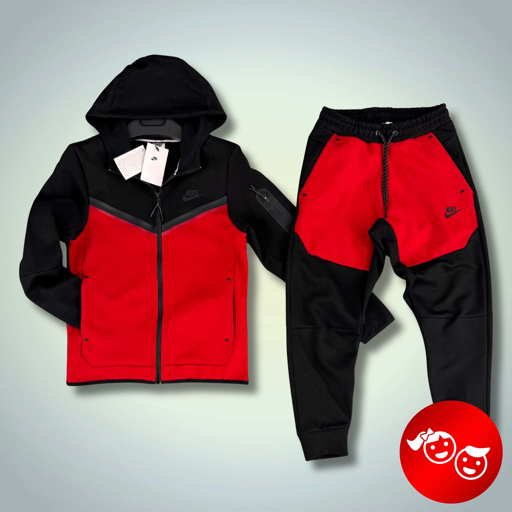 Detská tepláková súprava Nike Tech Fleece, čierna a červená, Model 2024. Prémiová kvalita