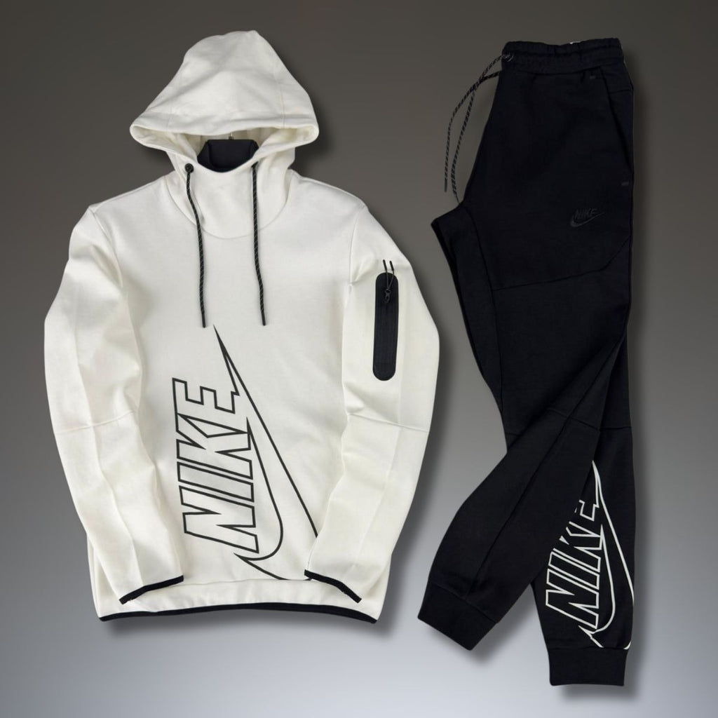Pánska tepláková súprava Nike Tech Fleece, bez zipsu, biela - čierna. Prémiová kvalita