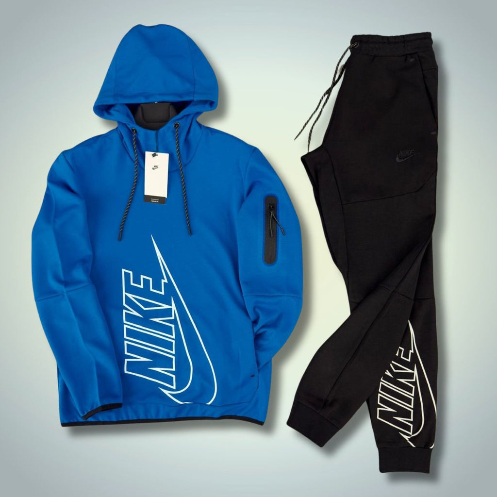 Pánska tepláková súprava Nike Tech Fleece, bez zipsu, modrá - čierna. Prémiová kvalita
