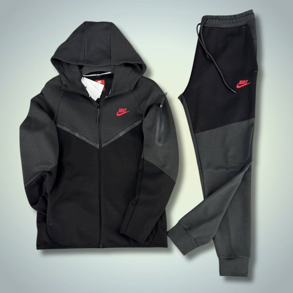 Nike Tech Fleece pánska tepláková súprava, grafitová - čierna, červené logo. Model 2024. Prémiová kvalita