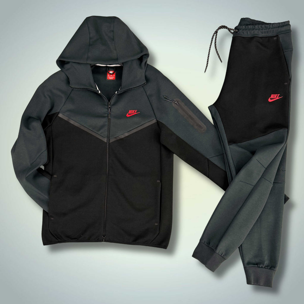 Nike Tech Fleece pánska tepláková súprava, grafitová - čierna, červené logo. Model 2024. Prémiová kvalita