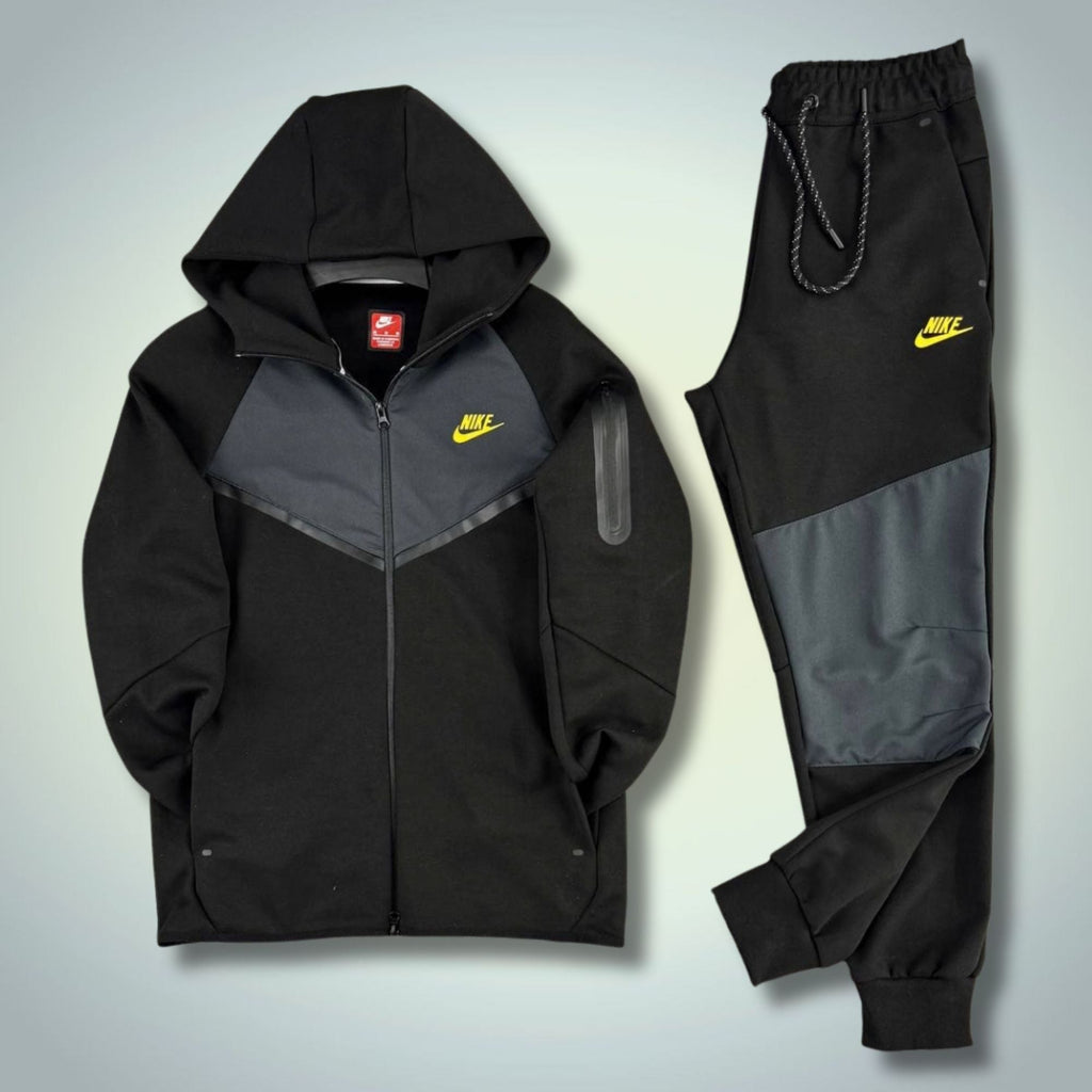Nike Tech Fleece pánska športová súprava, čierno-grafitová, žlté logo, Model 2024. Prémiová kvalita