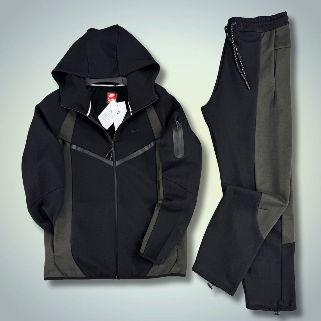 Nike Tech Fleece pánska športová súprava, čierno-tmavozelená. Model 2026. Prémiová kvalita