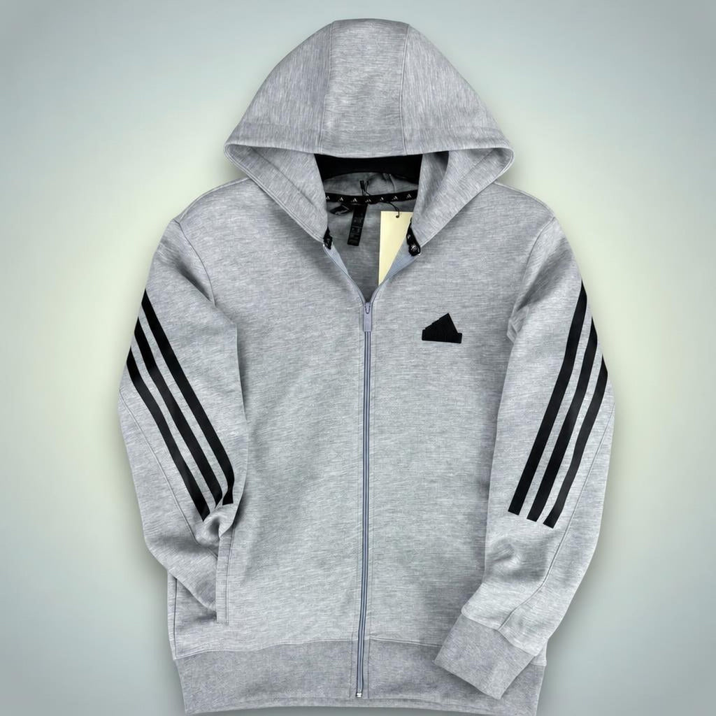 Adidas pánska mikina s kapucňou, tri pruhy, klasická sivá. Premium kvalita