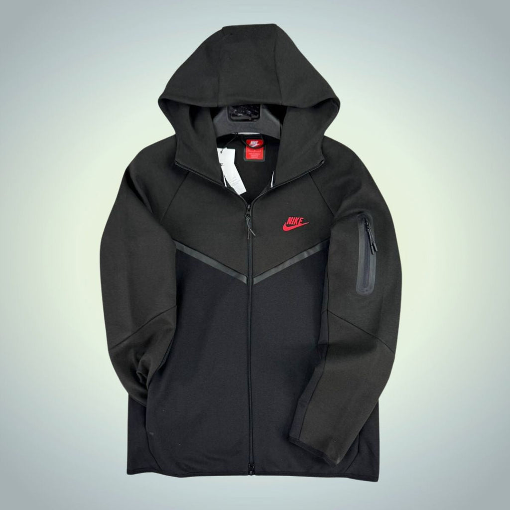 Pánska mikina Nike Tech Fleece, červené logo, grafit a čierne, Model 2024. Prémiová kvalita