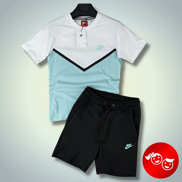 Nike Tech Fleece detský set so šortkami, grafitovo-bielo-mätová. Prémiová kvalita