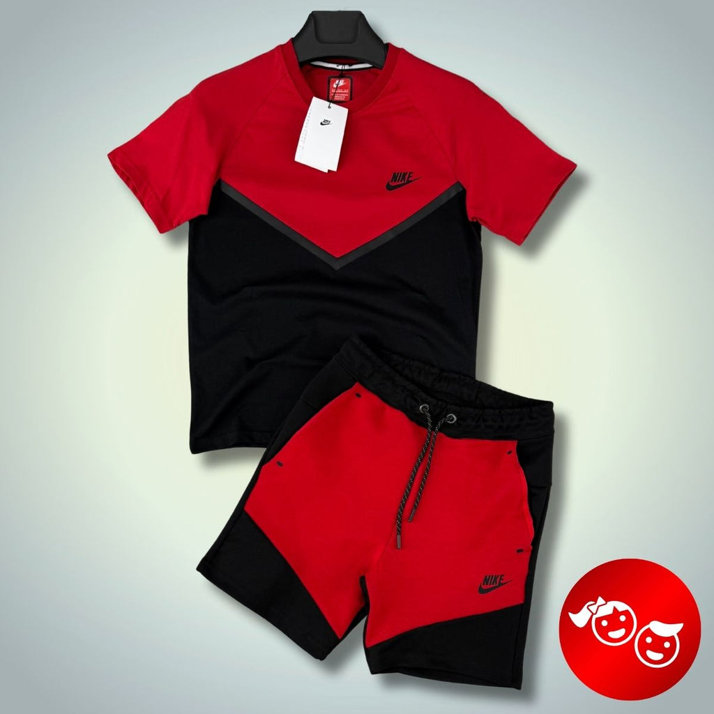 Nike Tech Fleece detský set so šortkami, červeno-čierny. Prémiová kvalita