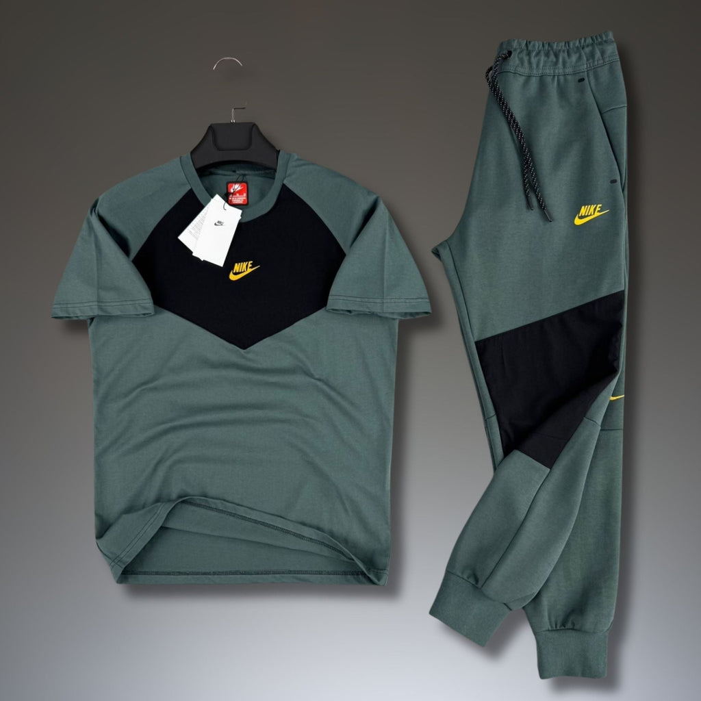 Nike Tech Fleece pánska letná tepláková súprava, záhradná zelená-čierna. 2026. Prémiová kvalita