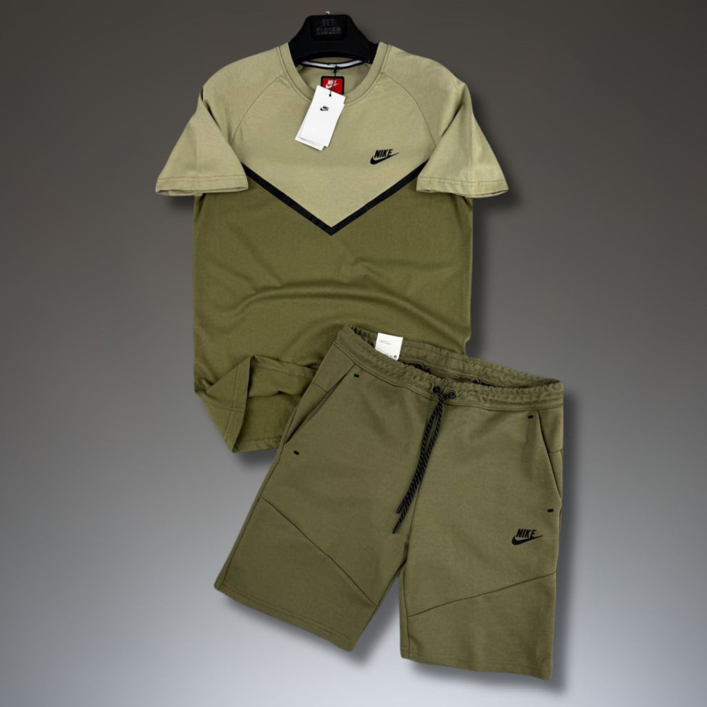Nike Tech Fleece pánska krátka športová súprava, svetlozelená-olivovo zelená. Premium kvalita