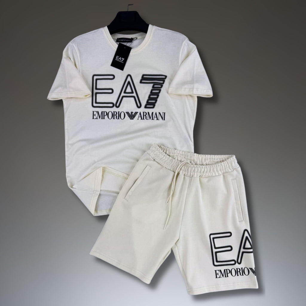 EA7 pánsky krátky športový set, špinavo biely. Premium kvalita
