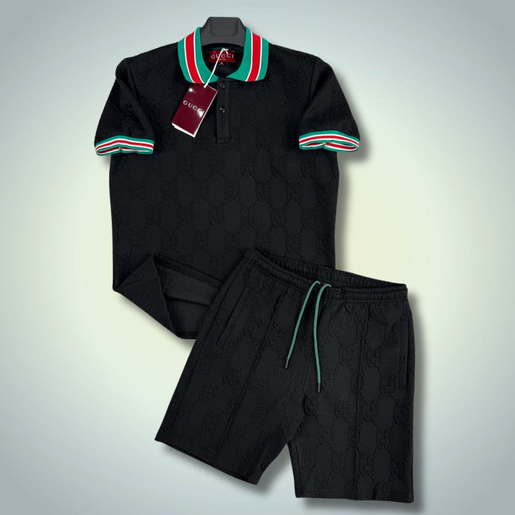 Gucci pánsky krátky športový set, s polo, čierny. Premium kvalita