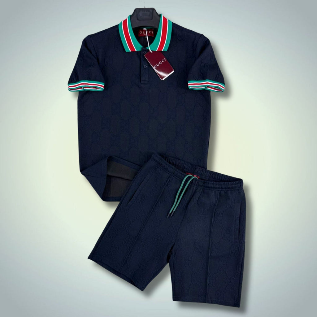 Gucci pánsky krátky športový set, s polo, tmavomodrý. Premium kvalita