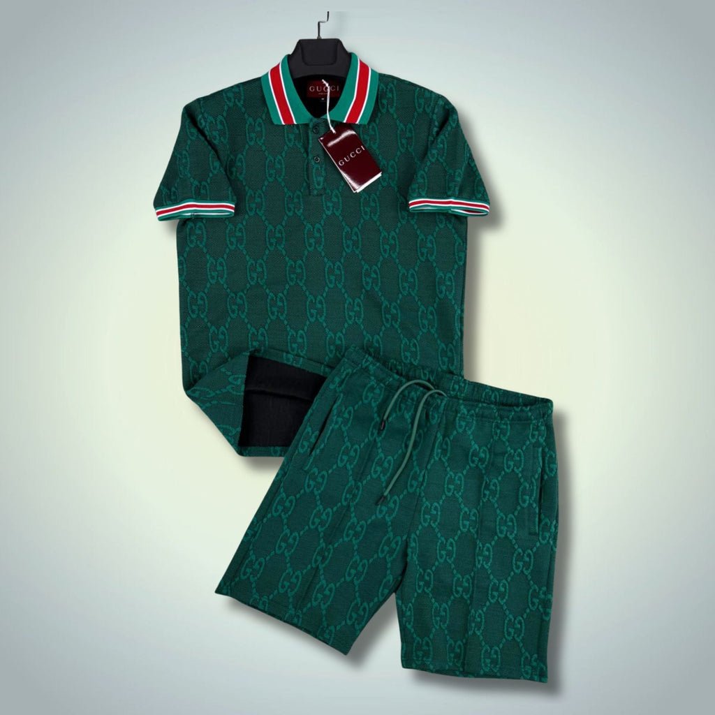 Gucci pánsky krátky športový set, s polo, zelený. Premium kvalita