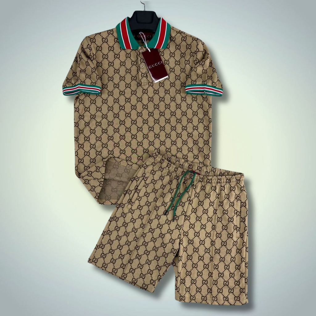 Gucci pánsky krátky športový set, s polo, malé logá, béžový. Premium kvalita