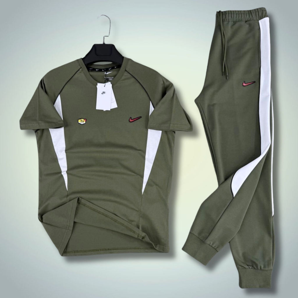 Nike TN pánsky letný športový set, olivovo zelený-biely. Premium kvalita