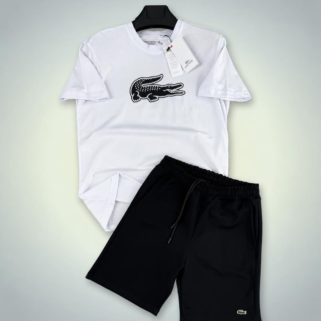 Lacoste Big Logo pánska krátka športová súprava, Bielo-čierna. Premium kvalita