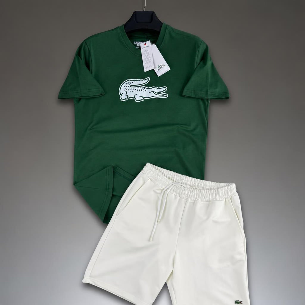 Lacoste Big Logo pánska krátka športová súprava, zelená a biela. Premium kvalita