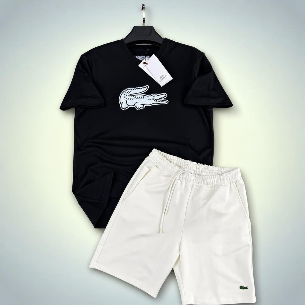 Lacoste Big Logo pánska krátka športová súprava, kombinácia čiernej a bielej. Premium kvalita