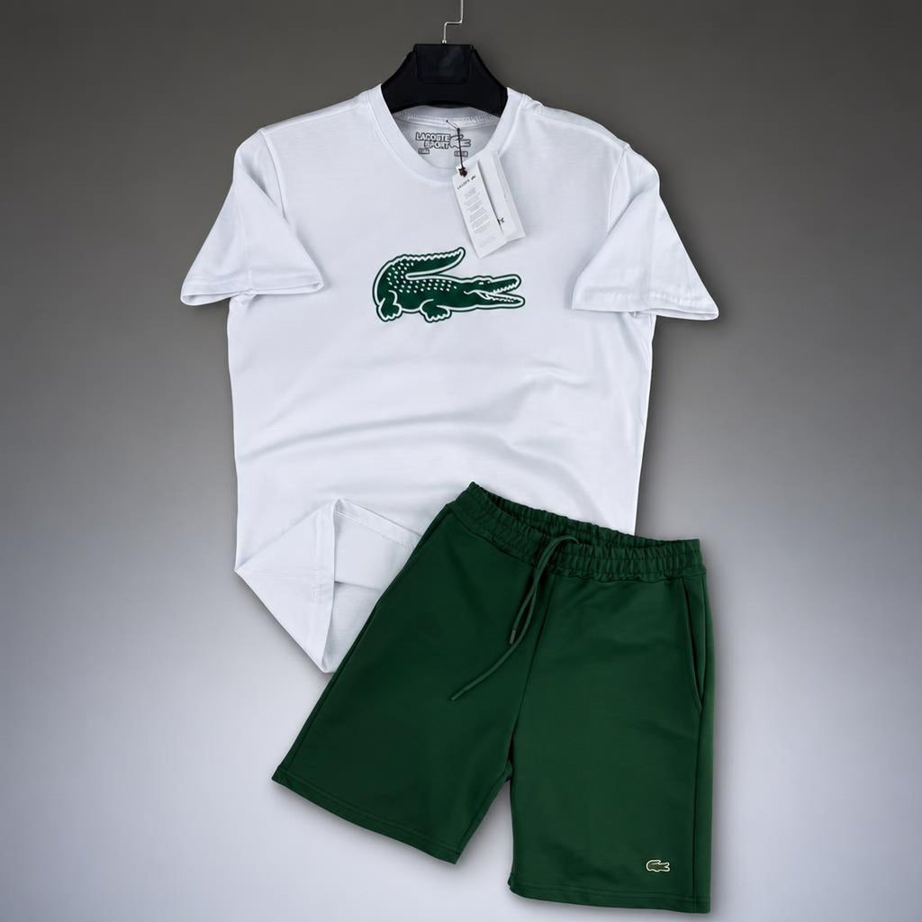 Lacoste Big Logo pánska krátka športová súprava, bielo-zelená. Premium kvalita