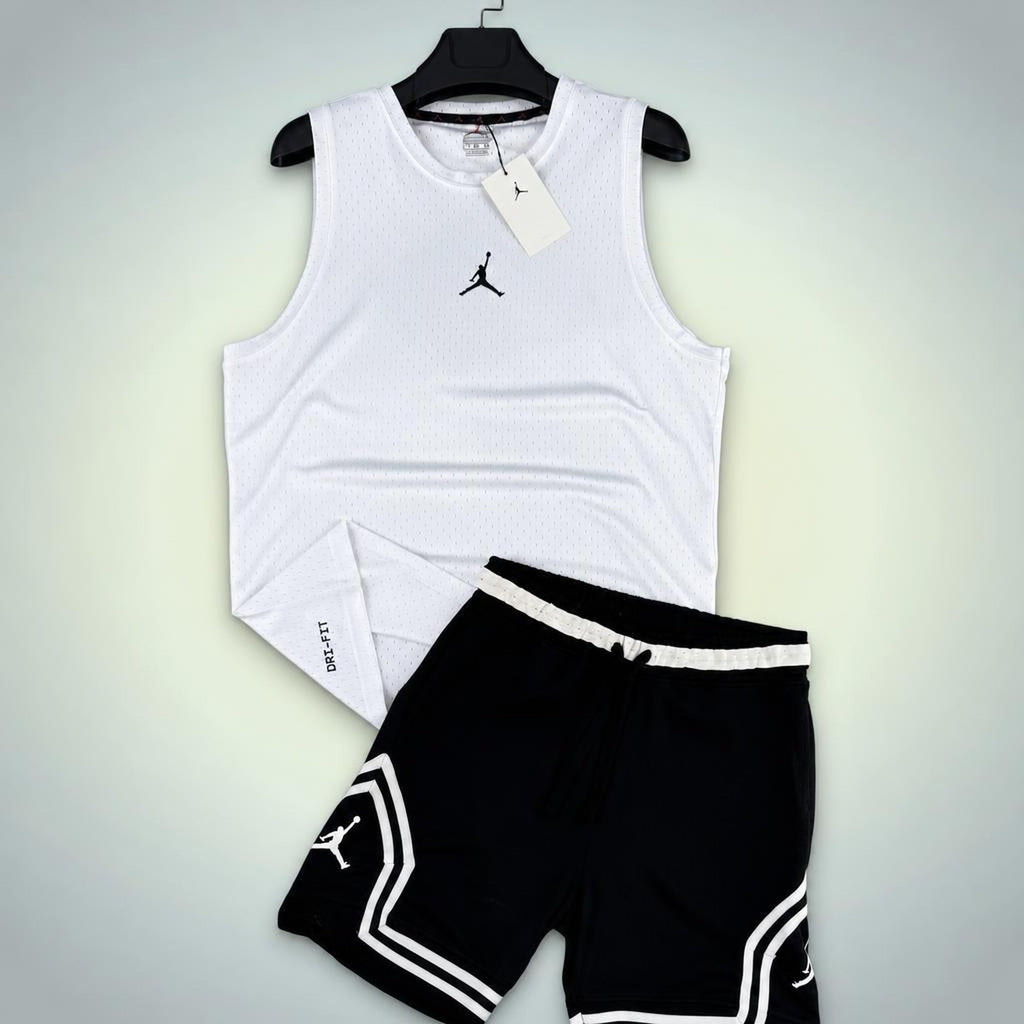Jordan pánsky krátky športový set s tielkom, Bielo-čierna. Dri-Fit. Premium kvalita