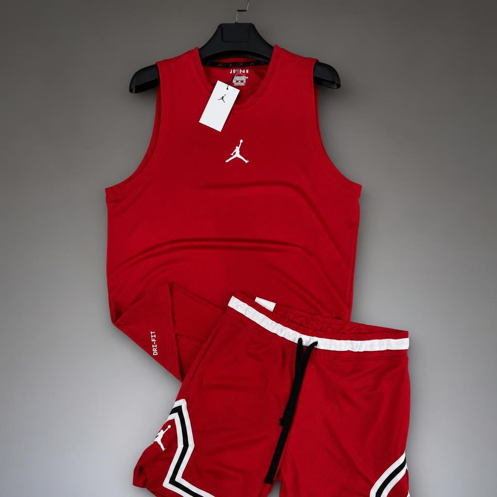 Jordan pánsky krátky športový set s tielkom, Červená. Dri-Fit. Premium kvalita