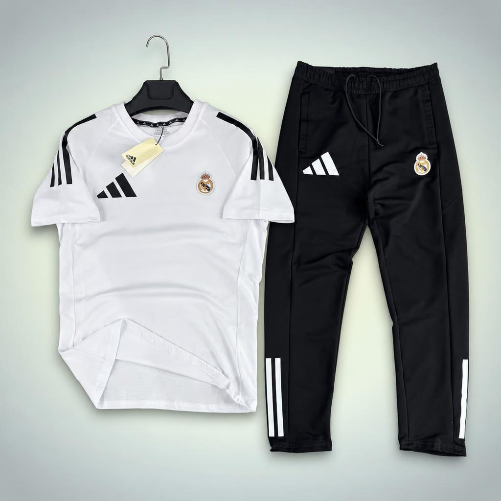 Adidas Real Madrid pánska letná tepláková súprava, Bielo-čierna. Prémiová kvalita