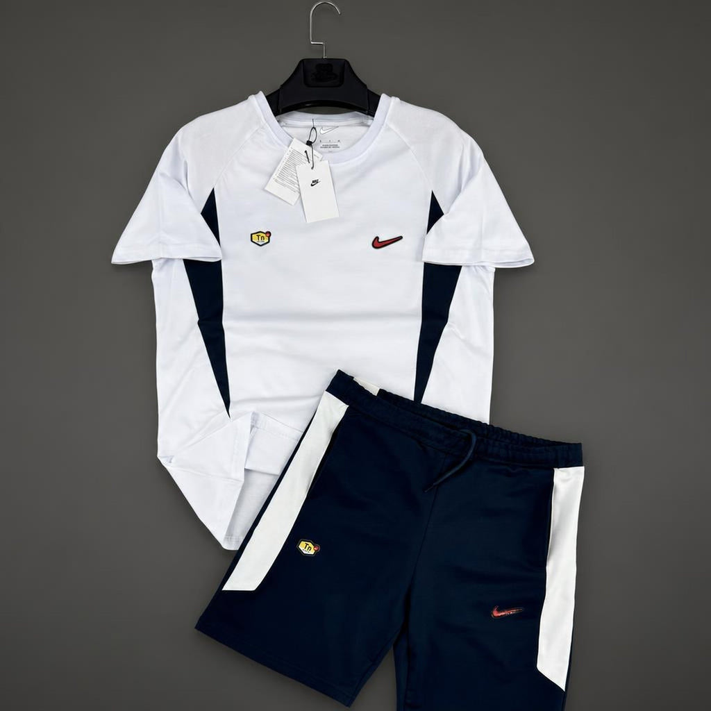 Nike TN pánska krátka športová súprava, bielo-tmavomodrá. Premium kvalita