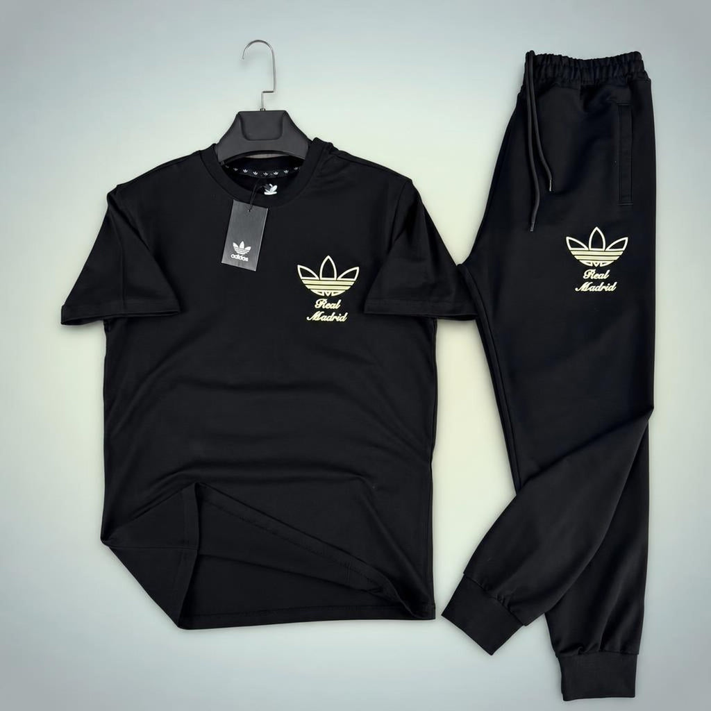 Adidas Real Madrid Street style pánska letná tepláková súprava, čierna. Prémiová kvalita