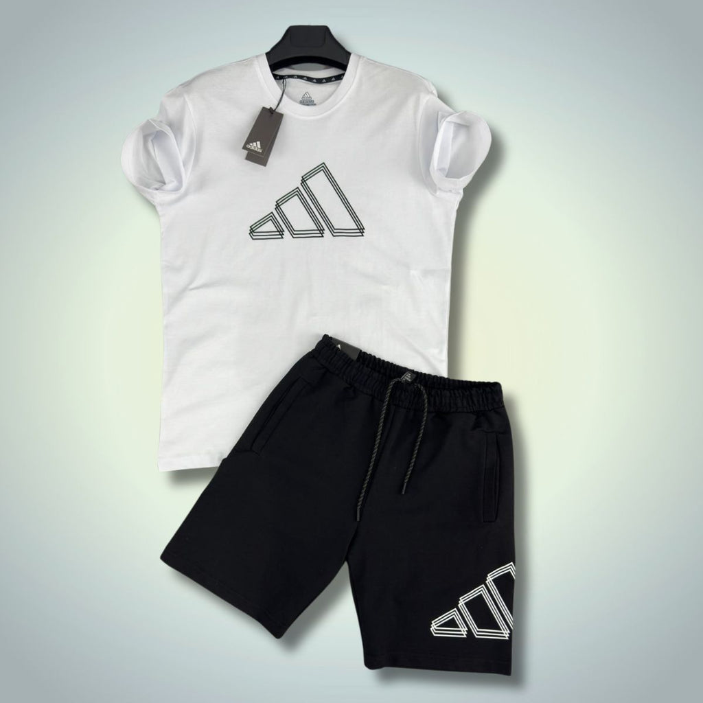 Adidas pánsky set so šortkami, bielo - čierny. Prémiová kvalita