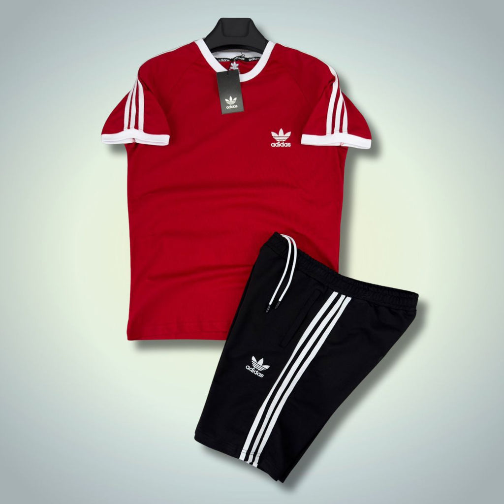 Adidas pánsky set so šortkami, červeno - čierna Premium kvalita