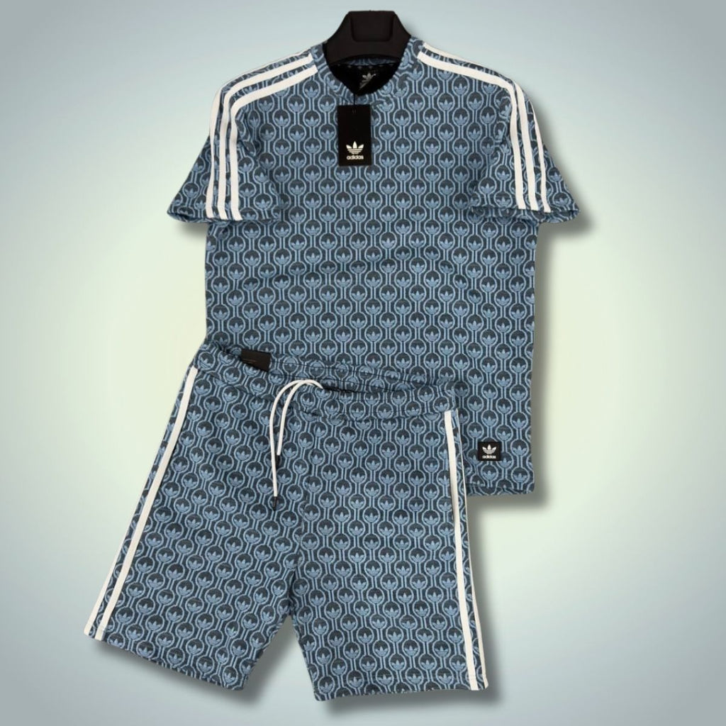 Adidas pánsky set so šortkami, Logo vzor, modrý. Prémiová kvalita