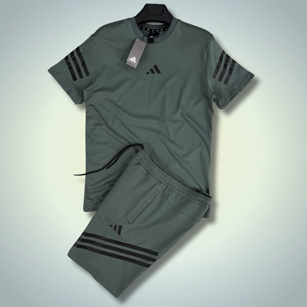 Adidas pánsky set so šortkami, šalviovo zelená. Model 2025. Prémiová kvalita