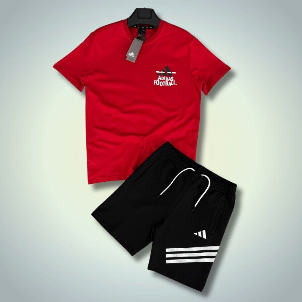 Adidas pánska súprava s šortkami, Football, červená - čierna. Prémiová kvalita