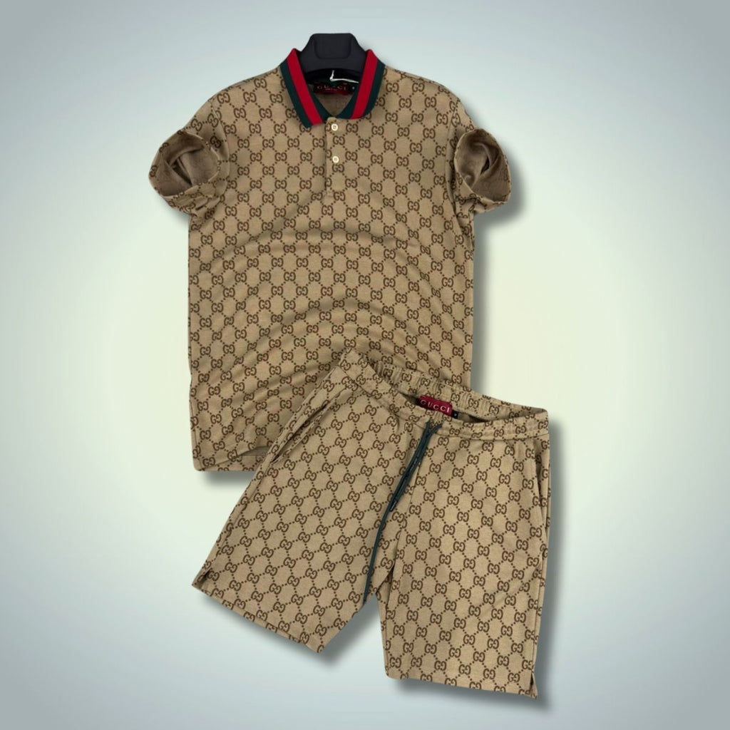 Pánsky letný set Gucci so šortkami, polokošeľa, béžová farba. Prémiová kvalita