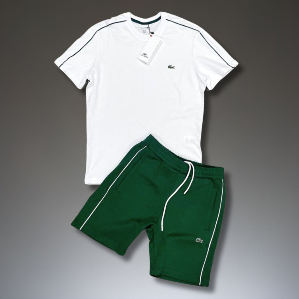 Lacoste pánsky set so šortkami, Bielo - Zelený. Prémiová kvalita