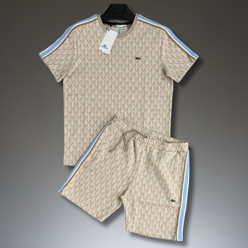 Lacoste pánska súprava so šortkami, Jacquard, béžová. Prémiová kvalita