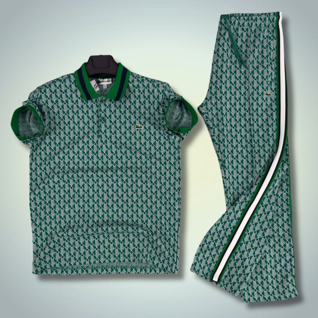 Lacoste pánska letná súprava, Jacquard polokošeľa, zelená. Prémiová kvalita
