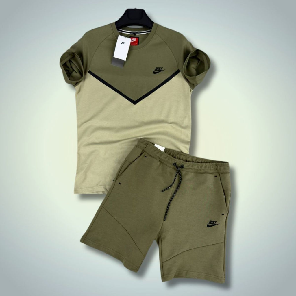Pánska súprava Nike Tech Fleece so šortkami, olivovo zelená - svetlozelená. Prémiová kvalita