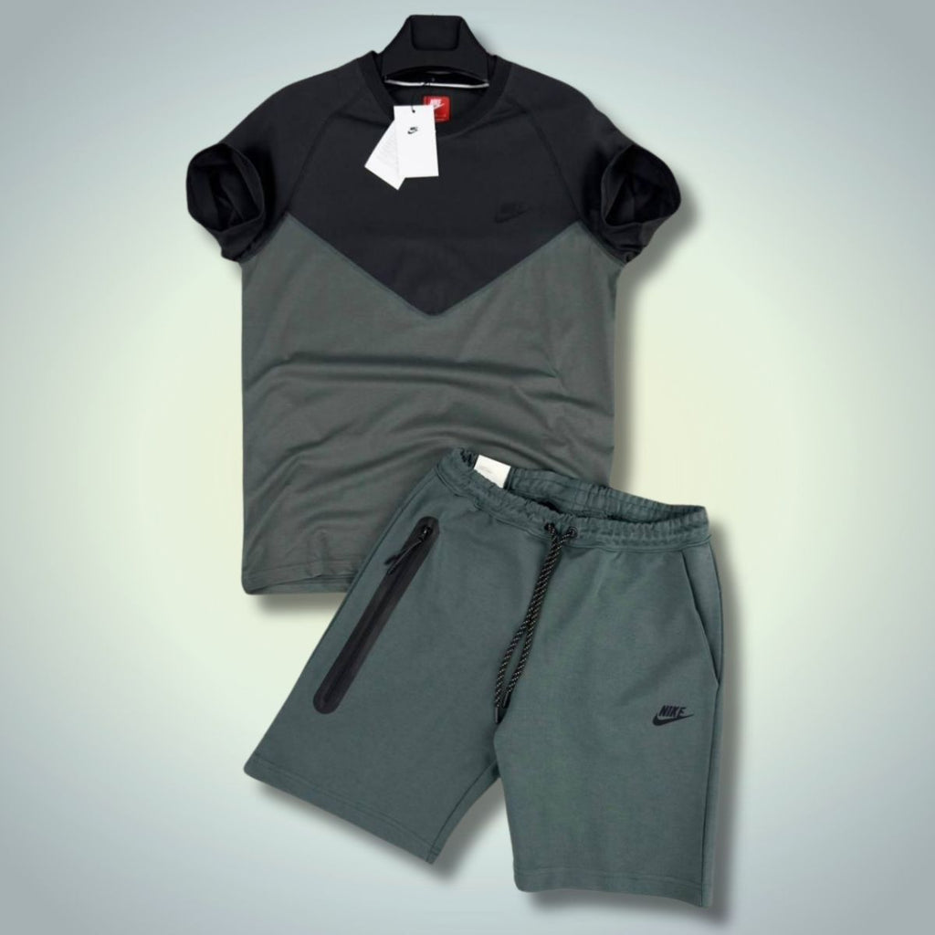 Pánska súprava Nike Tech Fleece so šortkami, šalviovo zelená - grafitová. Prémiová kvalita