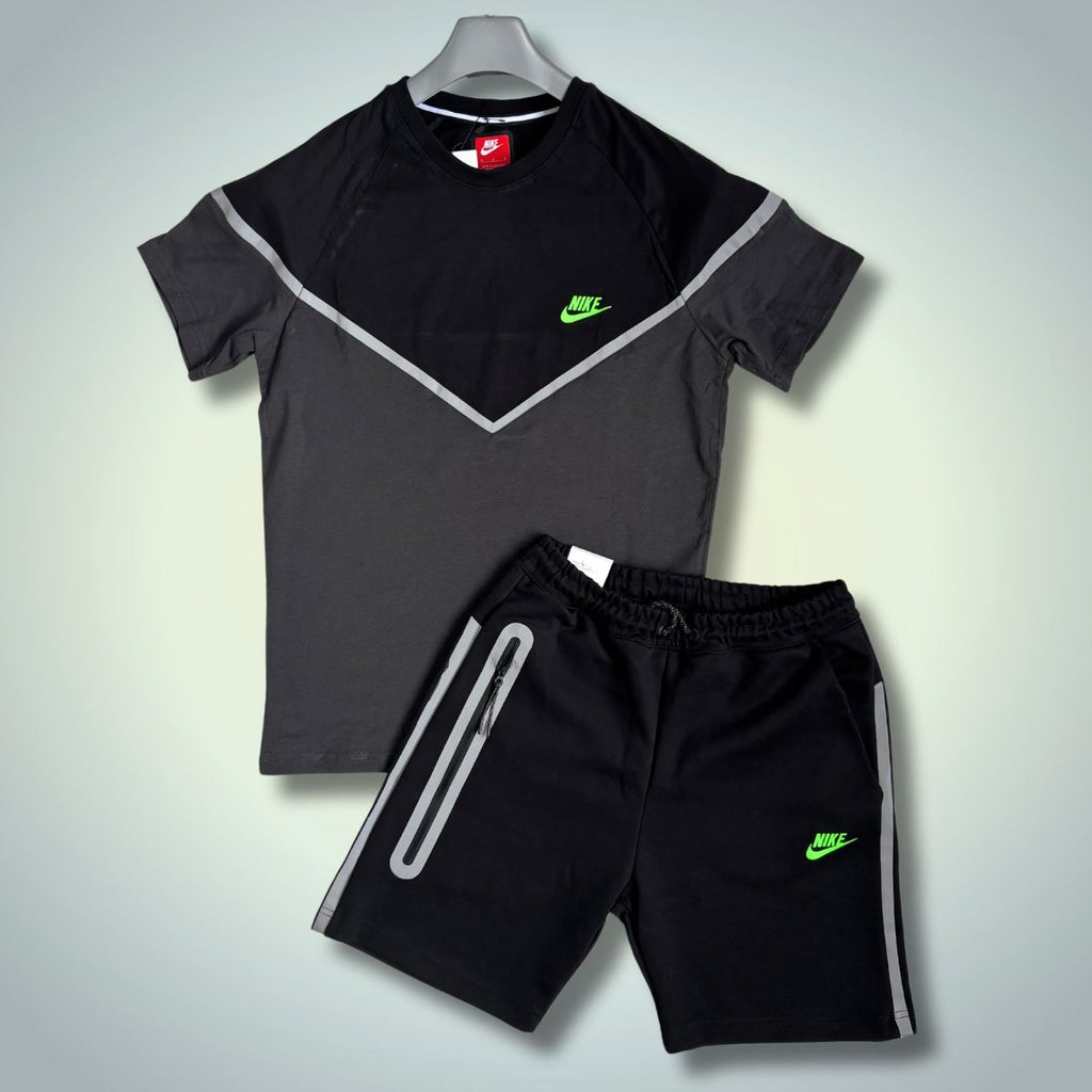 Pánska súprava Nike Reflective Tech Fleece so šortkami, zelené logo, čierna - grafitová. Prémiová kvalita
