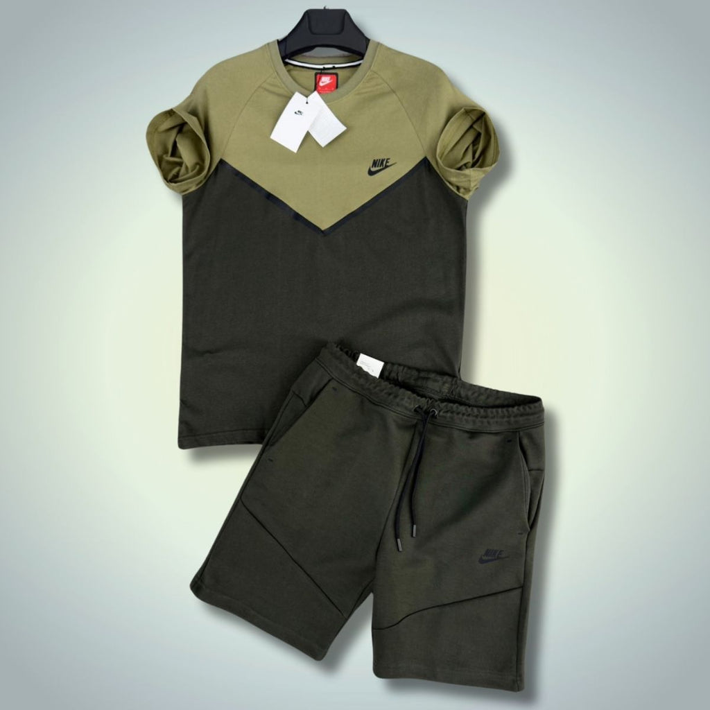 Pánska súprava Nike Tech Fleece so šortkami, tmavozelená - olivovo zelená. Prémiová kvalita