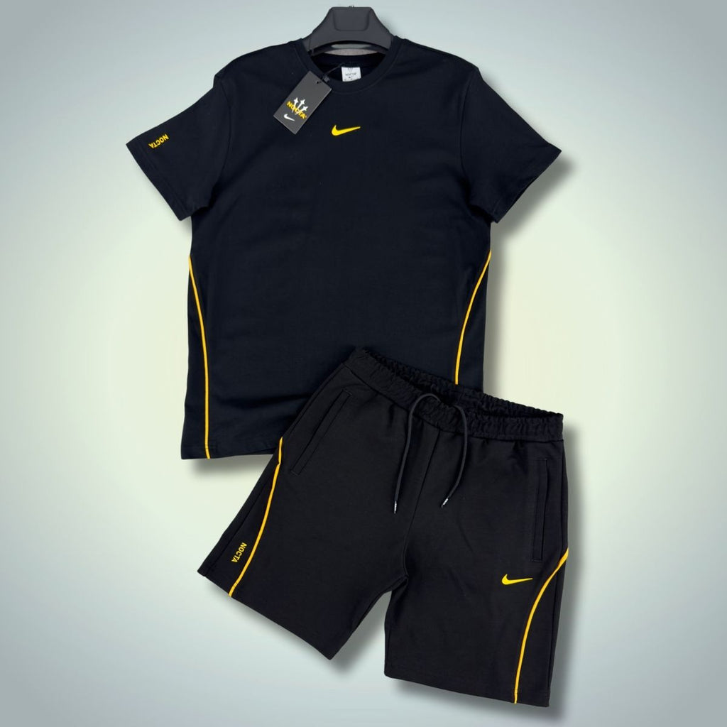Pánska súprava Nike Nocta so šortkami, čierna - žltá. Prémiová kvalita