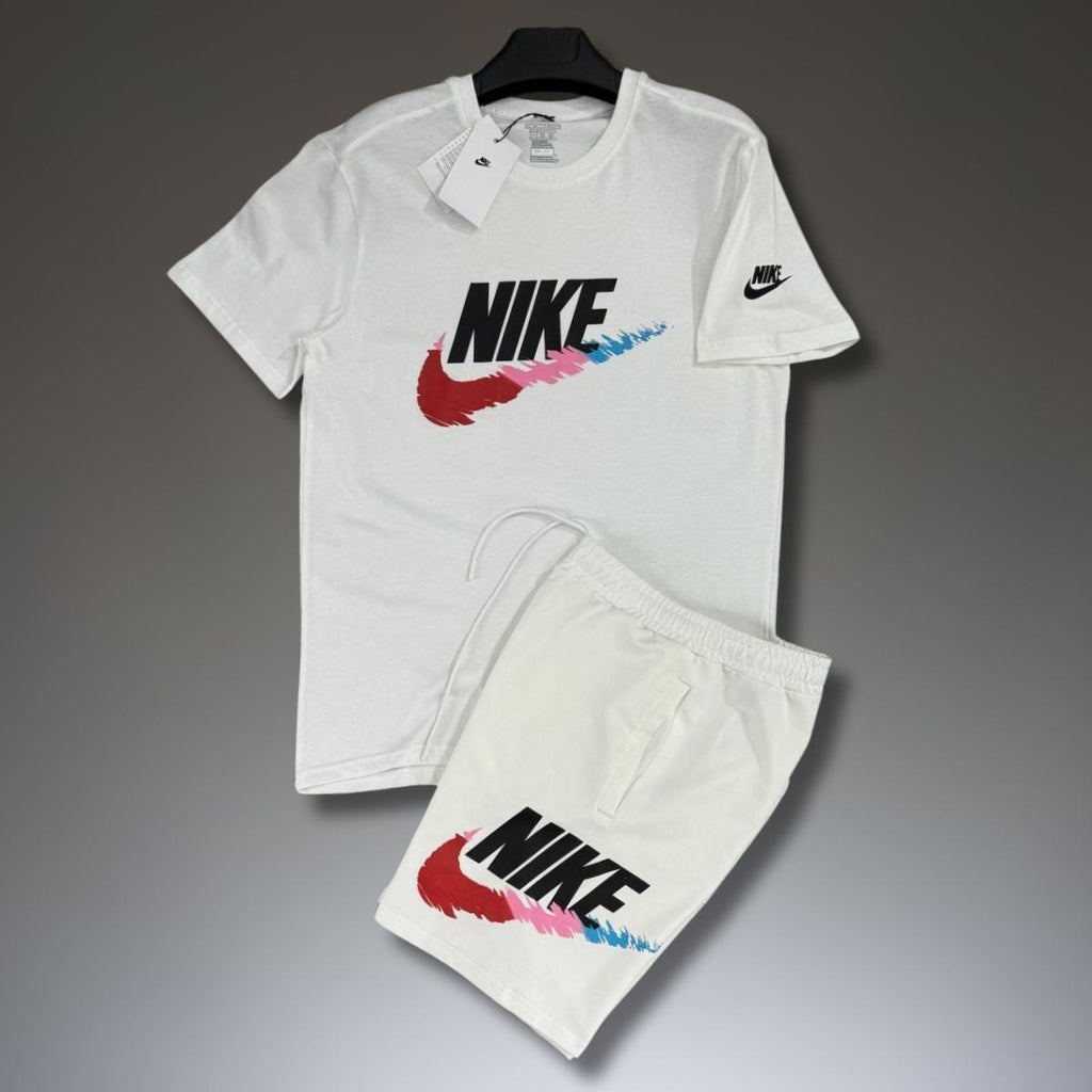 Pánska súprava Nike s šortkami, veľké klasické logo, biela. Prémiová kvalita